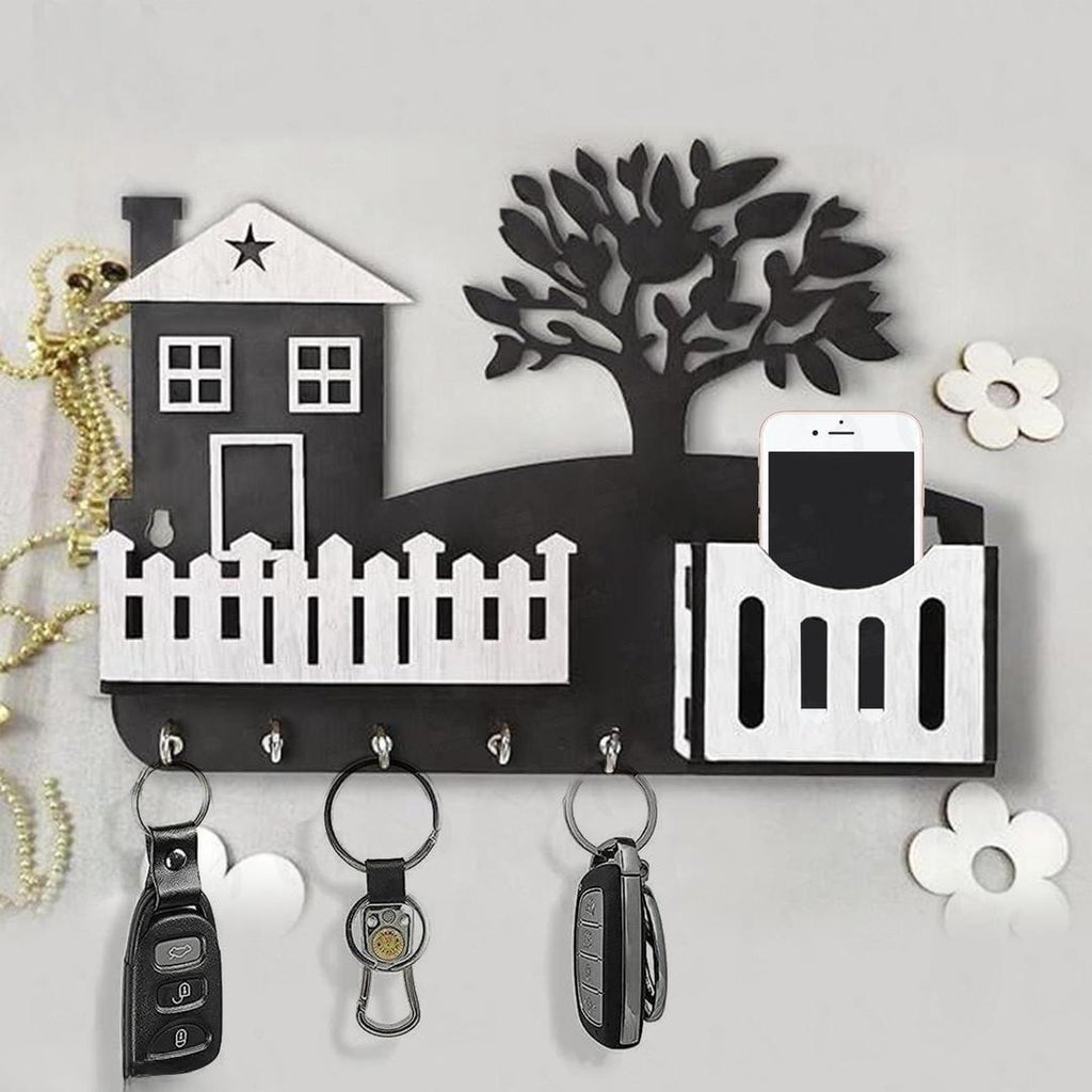 Modern Abstract key and Mobile Holder Black White MDF