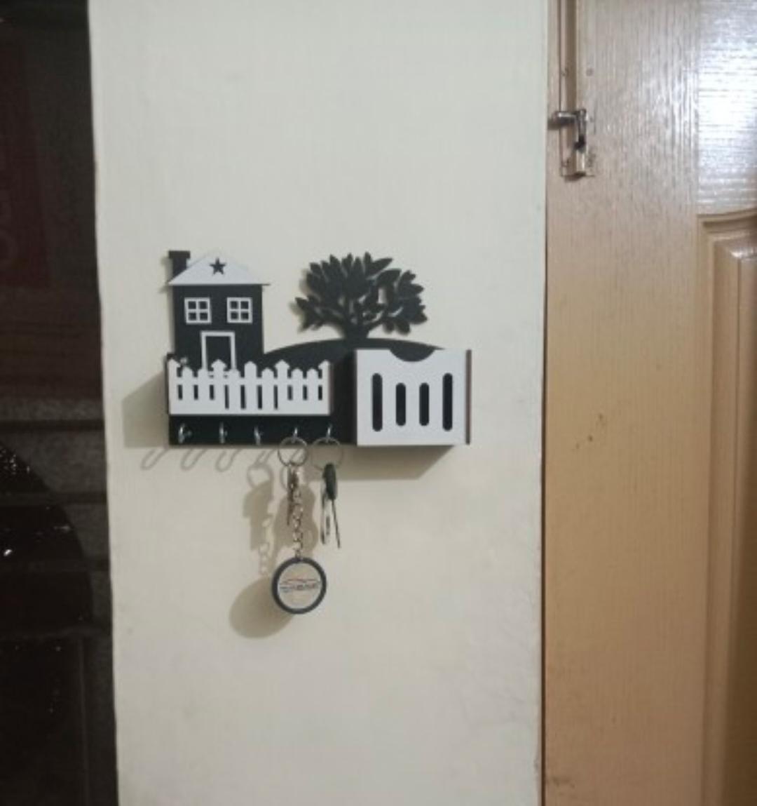 Modern Abstract key and Mobile Holder Black White MDF
