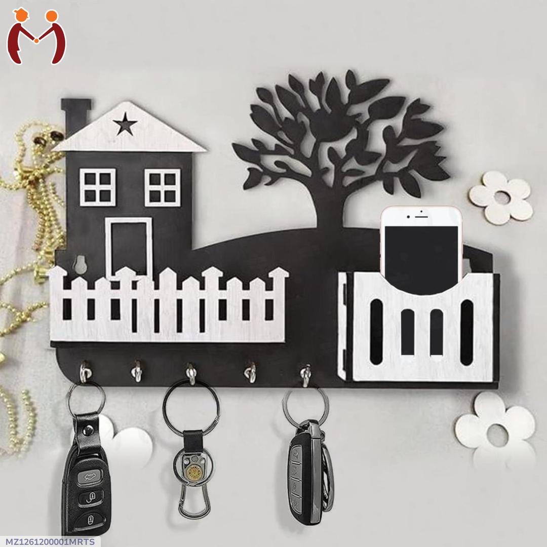 Modern Abstract key and Mobile Holder Black White MDF