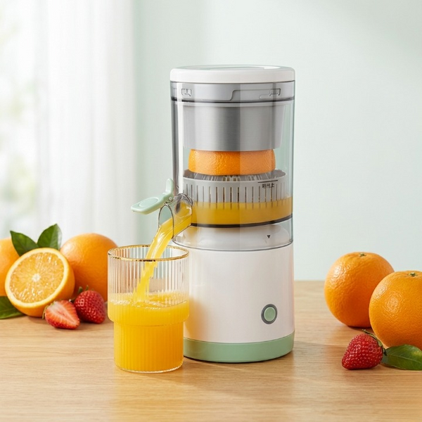 Manual Citrus Juicer & Squeezer – Portable Hand-Press Fruit Juicer with Built-in Strainer and Measuring Cup