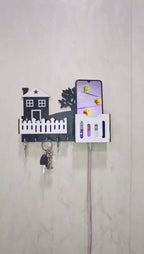 Modern Abstract key and Mobile Holder Black White MDF